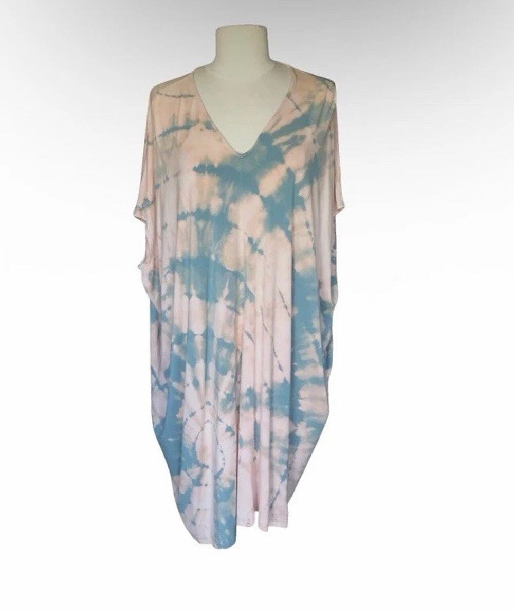 Oversized Tie Dye Tunic Dress Boho Beach Coverup Flowy Relaxed One Size